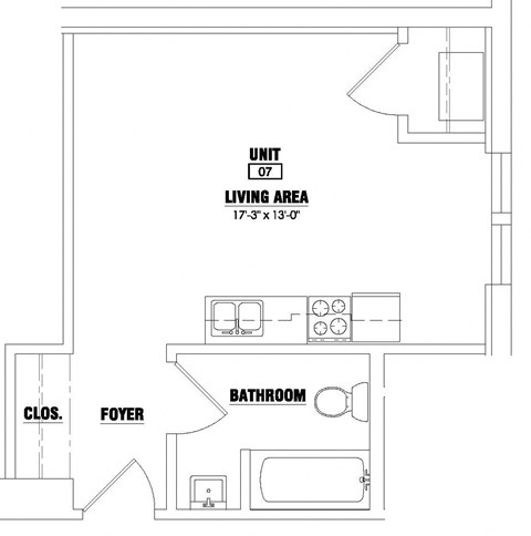 Floor plan for studio, 1 bath, 374 sqft